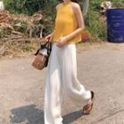 Pleated Wide Leg Pants White - One Size