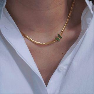 Butterfly Pendant Stainless Steel Choker Gold - One Size