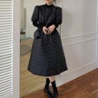 Round-neck Puff-sleeve Argyle Dress