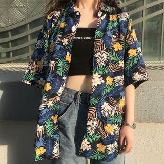Floral Short-sleeve Loose-fit Shirt
