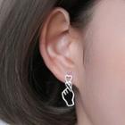 925 Sterling Silver Hand Gesture & Heart Earring Silver - One Size