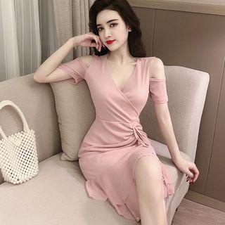 Cold Shoulder Drawstring Short-sleeve A-line Dress