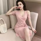 Cold Shoulder Drawstring Short-sleeve A-line Dress