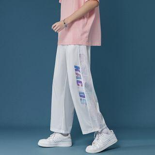 Lettering Drawstring-cuff Straight-leg Pants
