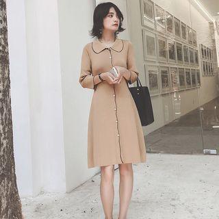 Collared Faux Pearl Button Knit Dress