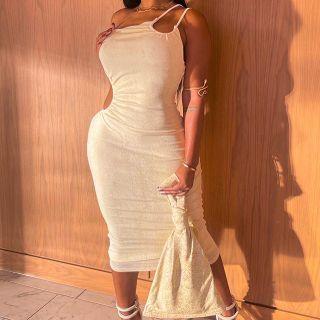 Single Shoulder Cut Out Mini A-line Dress