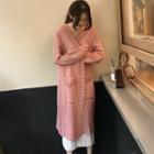 Sleeveless V-neck Midi Knit Dress / Open Front Long Cardigan