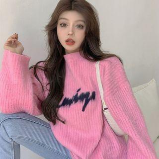 Mock-neck Loose-fit Sweater Pink - One Size