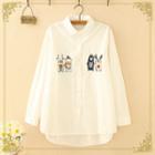 Long-sleeve Animal Embroidered Shirt White - One Size