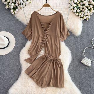 Set: Short Sleeve Knot Top + High Waist Shorts