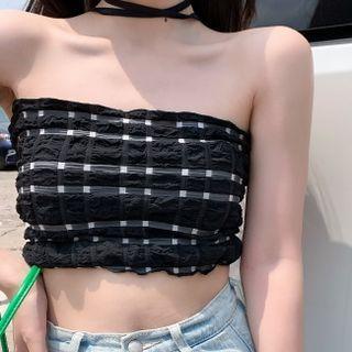 Halter Plaid Tube Top Black - One Size