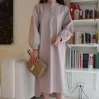 Mandarin-collar Half-placket Long Shirtdress