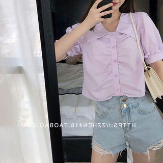 Doll Collar Agaric Laces Puff-sleeved Top
