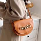 Chain Strap Faux Leather Saddle Crossbody Bag