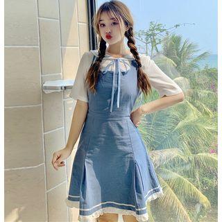 Bow Short-sleeve Top / Frilled Sleeveless A-line Dress