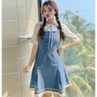 Bow Short-sleeve Top / Frilled Sleeveless A-line Dress