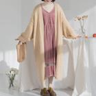 Puff-sleeve Open-front Long Cardigan Almond Yellow - One Size