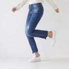 Band-waist Distressed Fray-hem Jeans
