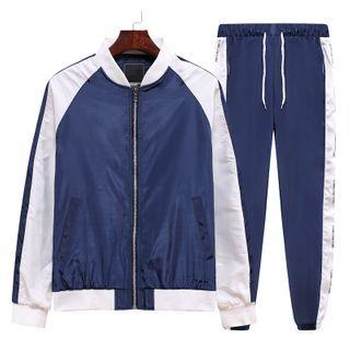 Set: Color Panel Bomber Jacket + Harem Sweatpants