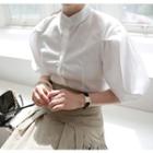 Stand-collar Puff-shoulder Blouse