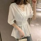 3/4-sleeve Sheer Crinkled Top
