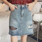 Fishnet Panel A-line Denim Skirt