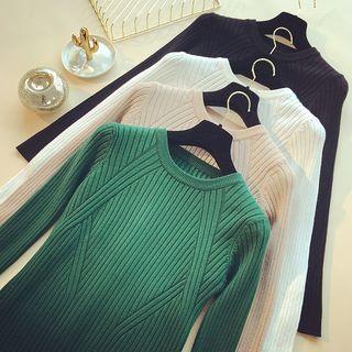 Plain Ribbed Long-sleeve Top