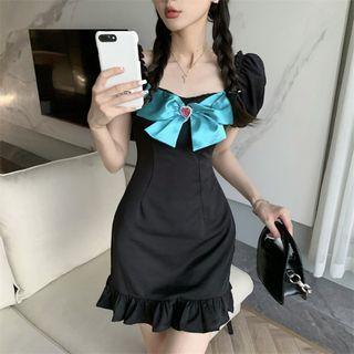 Puff-sleeve Bow Mini Mermaid Dress