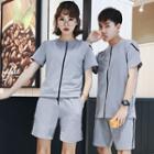 Couple Matching Set: Short-sleeve Contrast-trim Top + Shorts