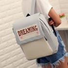 Lettering Embroidered Two Tone Canvas Backpack