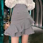 Striped Asymmetric Fitted Skirt