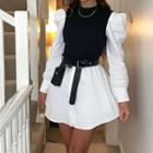Puff Sleeve Paneled Mini Shirtdress