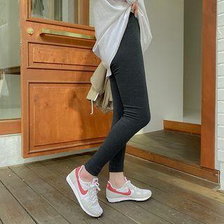 Plus Size Band-waist Plain Leggings