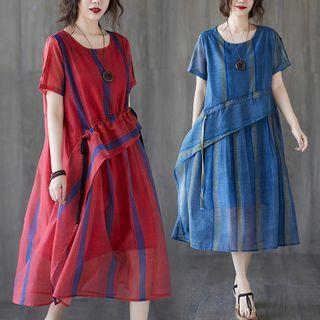 Panel Striped Round-neck Short-sleeve Dress