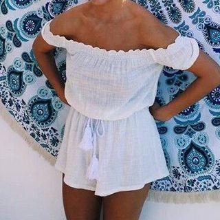 Short-sleeve Off Shoulder Playsuit