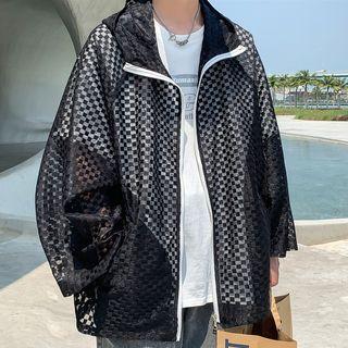 Checkerboard Hooded Zip Jacket