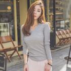 Long Sleeve Notch Neck T-shirt