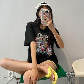 Letter Graphic-print T-shirt Black - One Size