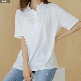 Shirred-trim Cotton Polo Shirt