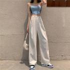 High-waist Plain Wide Leg Jeans