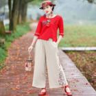 Floral Crop Wide Leg Pants Off-white - One Size