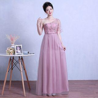 Embroidered Lace One-shoulder Evening Gown