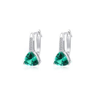 Sterling Silver Fashion Simple Geometric Triangle Green Cubic Zirconia Stud Earrings Silver - One Size