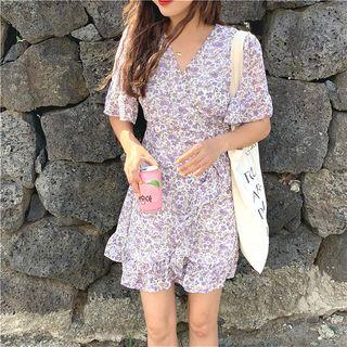 Short Sleeve V-neck Floral Printed Dress