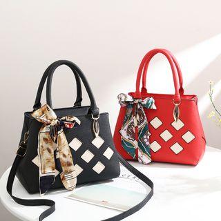 Faux Leather Color Block Tote Bag