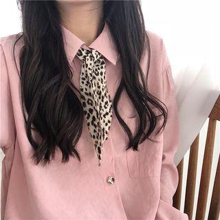 Leopard Bow Long-sleeve Loose-fit Shirt