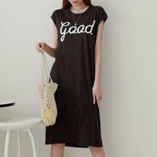 Cap-sleeve Letter Midi T-shirt Dress