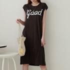 Cap-sleeve Letter Midi T-shirt Dress