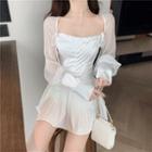 Square Neck Long-sleeve Top / A-line Skirt