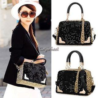 Leopard Panel Sequined Handbag